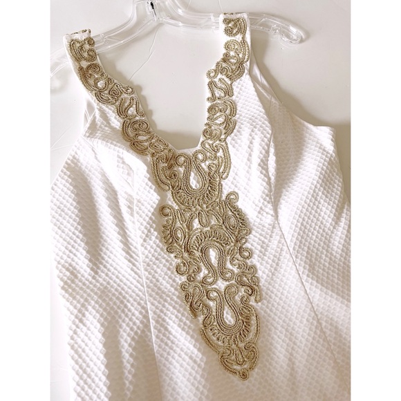 Lilly Pulitzer white Suzette sleeveless dress with gold lamé accents sz 6 - Picture 9 of 13
